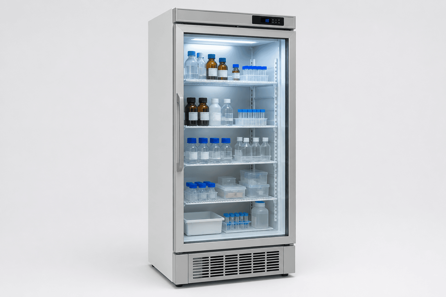 Laboratoriekylskåp – Professionella laboratoriekylskåp (2-10°C) för säker förvaring av reagenser, prover och läkemedel.