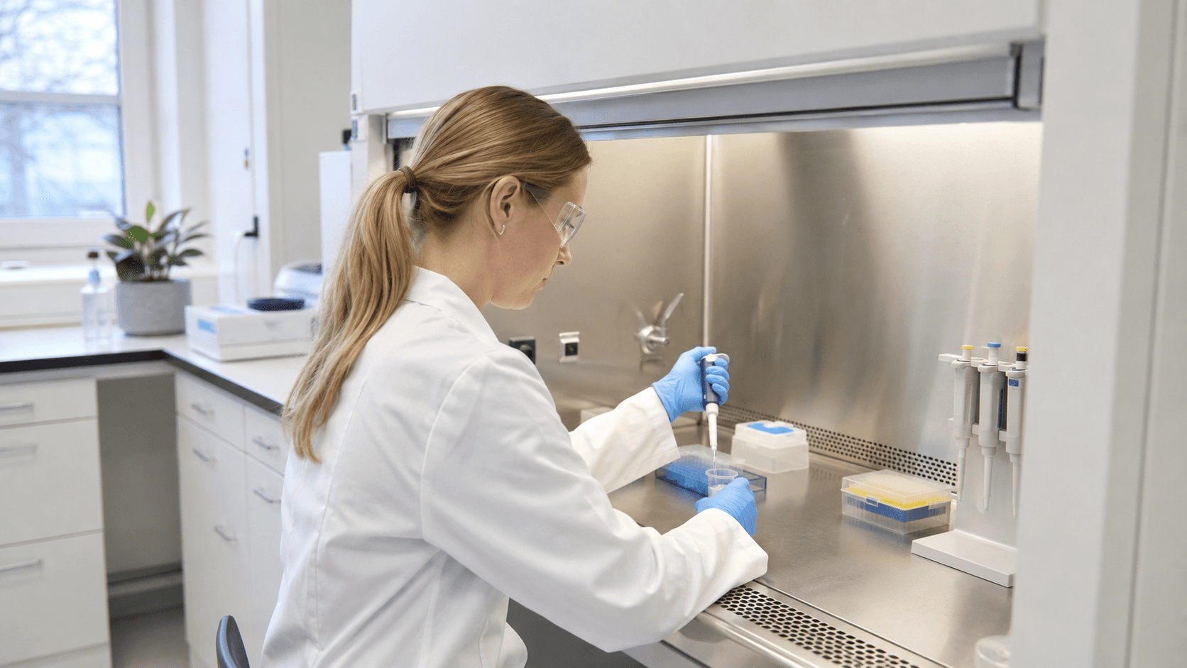 Laborant arbetar i en modern laboratoriemiljö – Scitecx