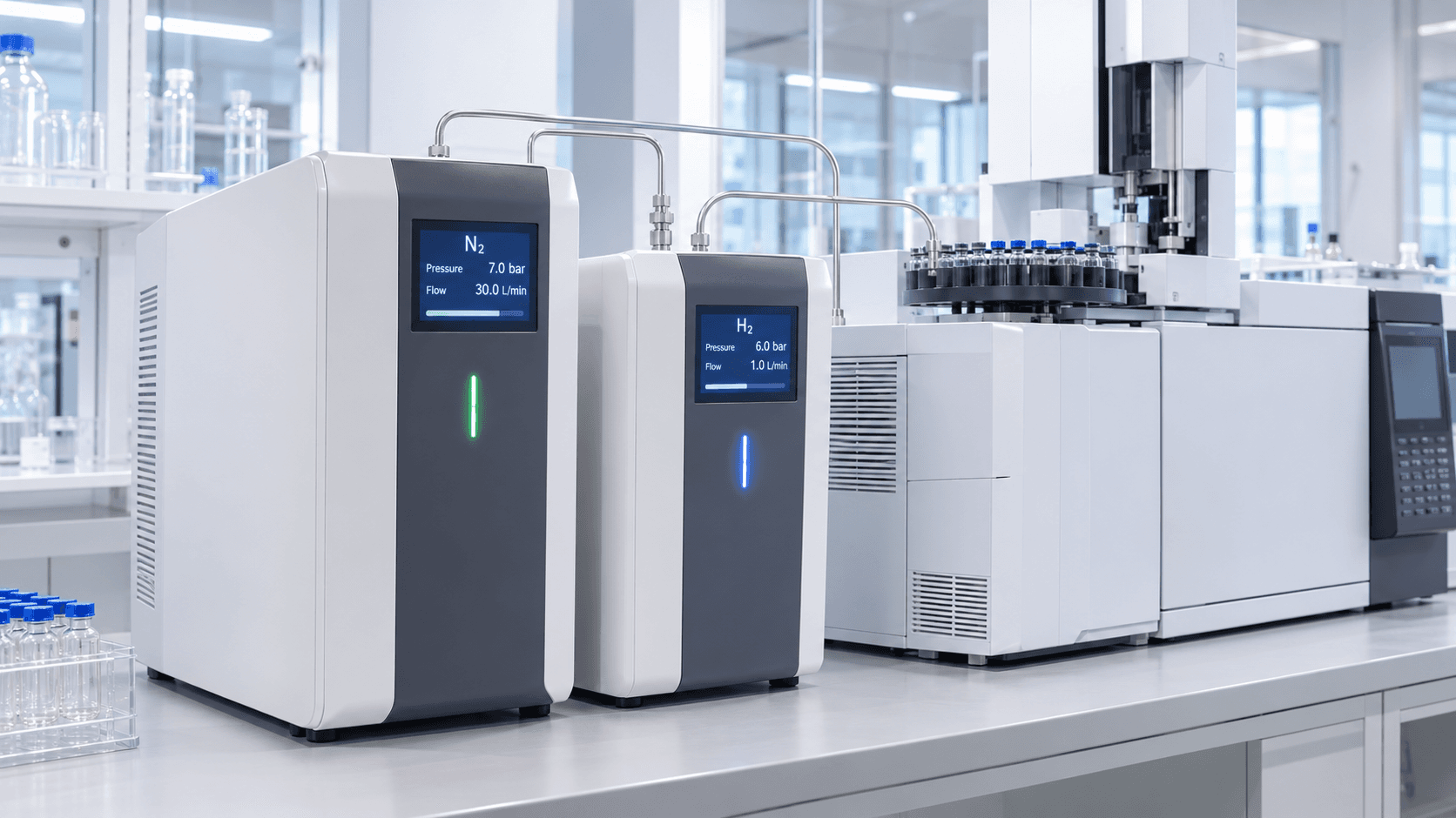 Laboratorietorkugn med digital display och glasvaror på hyllorna i ett laboratorium